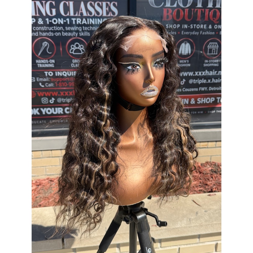 18" Virgin Hair Glueless Crimped Human Hair HD 5*5 Lace Closure Wig